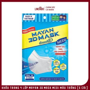 Khẩu Trang 4 Lớp Mayan 3D Mask Medi Màu Trắng Gói 5 Cái – Hỗ Trợ Lọc Bụi Mịn PM2.5