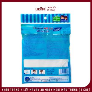 Khẩu Trang 4 Lớp Mayan 3D Mask Medi Màu Trắng Gói 5 Cái – Hỗ Trợ Lọc Bụi Mịn PM2.5 - Ảnh 2
