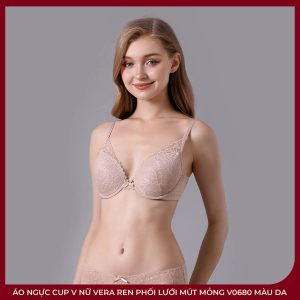 Áo Ngực Cup V Nữ VERA Ren Phối Lưới Mút Mỏng V0680 Màu Da – Thanh Lịch, Tôn Dáng Tự Nhiên - Ảnh 2