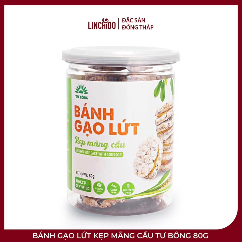 Bánh Gạo Lứt Kẹp Mãng Cầu Tư Bông 80g – Giòn Xốp, Nhân Mứt Chua Ngọt
