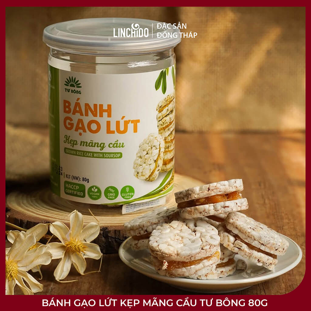 Bánh Gạo Lứt Kẹp Mãng Cầu Tư Bông 80g – Giòn Xốp, Nhân Mứt Chua Ngọt - Ảnh 2