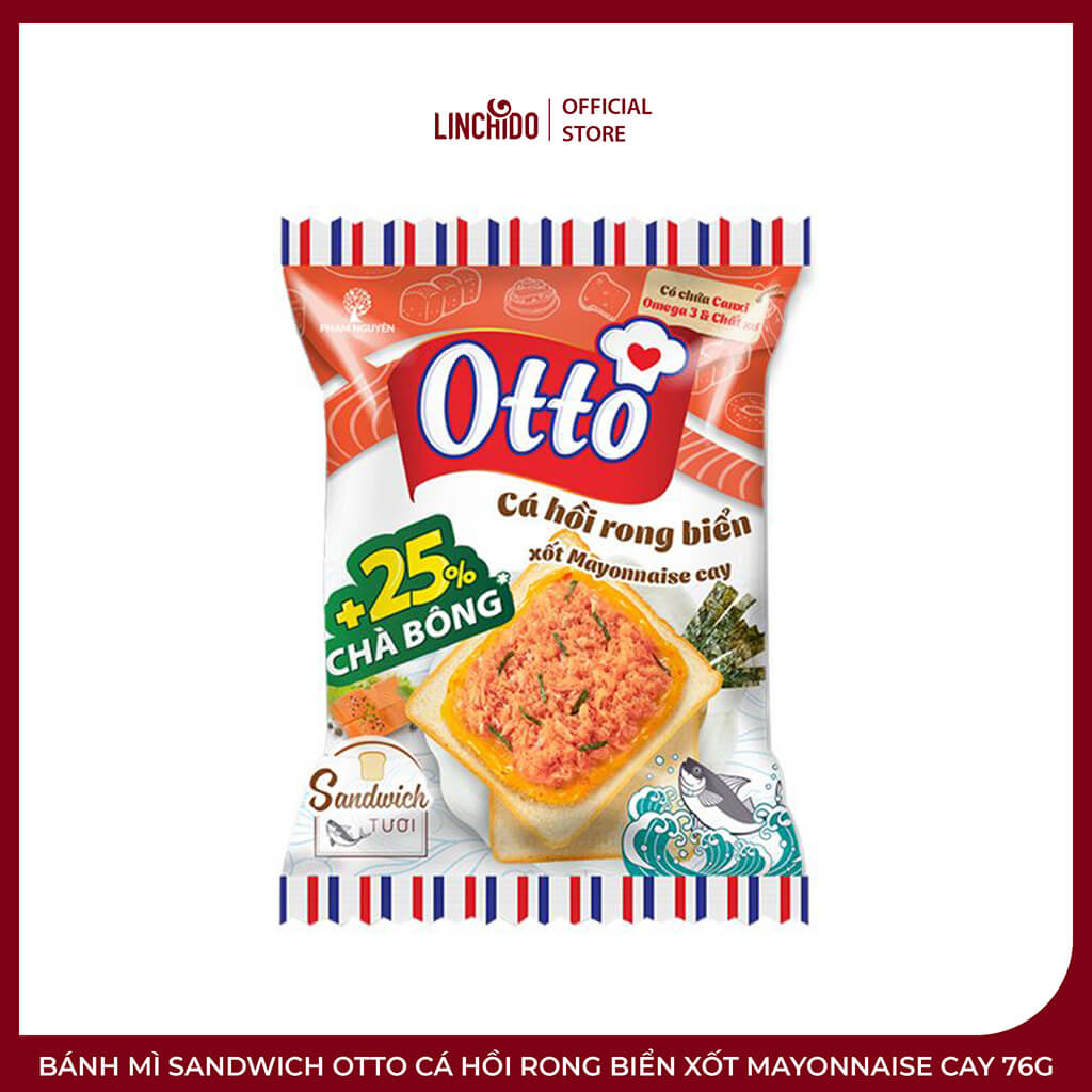 Bánh Mì Sandwich OTTO Cá Hồi Rong Biển Xốt Mayonnaise Cay 76g – Mềm Thơm, Đậm Vị