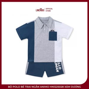 Bộ Polo Bé Trai Ngắn Animo HN1225028 Xám Dương – Cotton 100%, Họa Tiết Robot