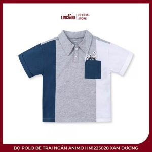 Bộ Polo Bé Trai Ngắn Animo HN1225028 Xám Dương – Cotton 100%, Họa Tiết Robot - Ảnh 2