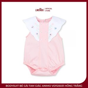 Bodysuit Bé Gái Tam Giác Animo VD1125031 Hồng Trắng – Cotton 100%, Cổ Sen Thêu Hoa
