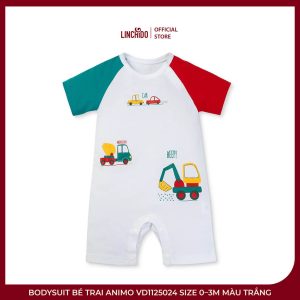 Bodysuit Bé Trai Animo VD1125024 Size 0–3M Màu Trắng – Cotton 100%