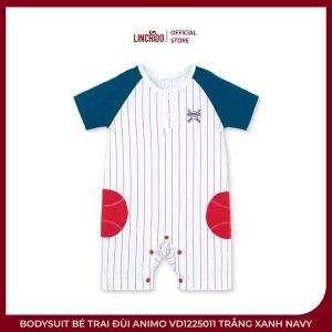 Bodysuit Bé Trai Đùi Animo VD1225011 Trắng Xanh Navy – Cotton 100%, Họa Tiết Bóng Chày