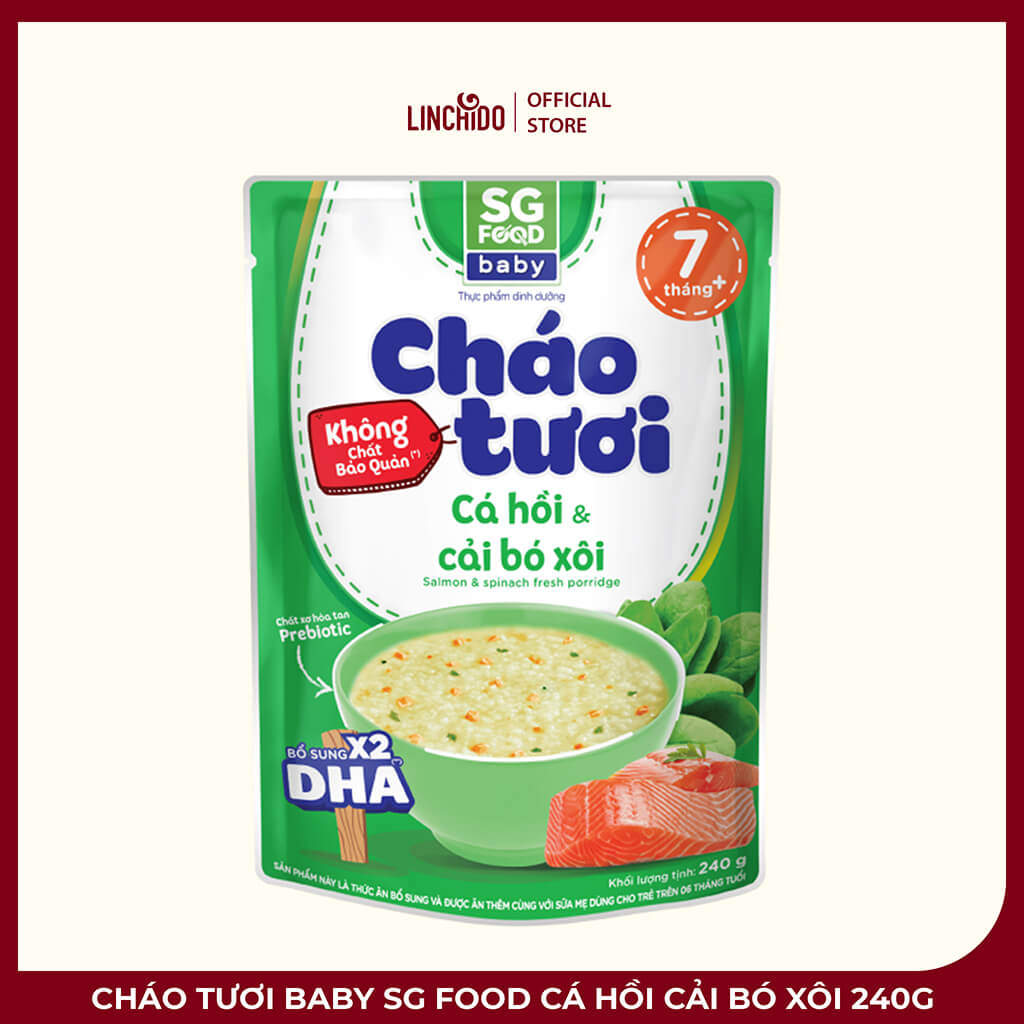 Cháo Tươi Baby SG Food Cá Hồi Cải Bó Xôi 240g – Bổ Sung DHA Cho Bé Từ 7 Tháng
