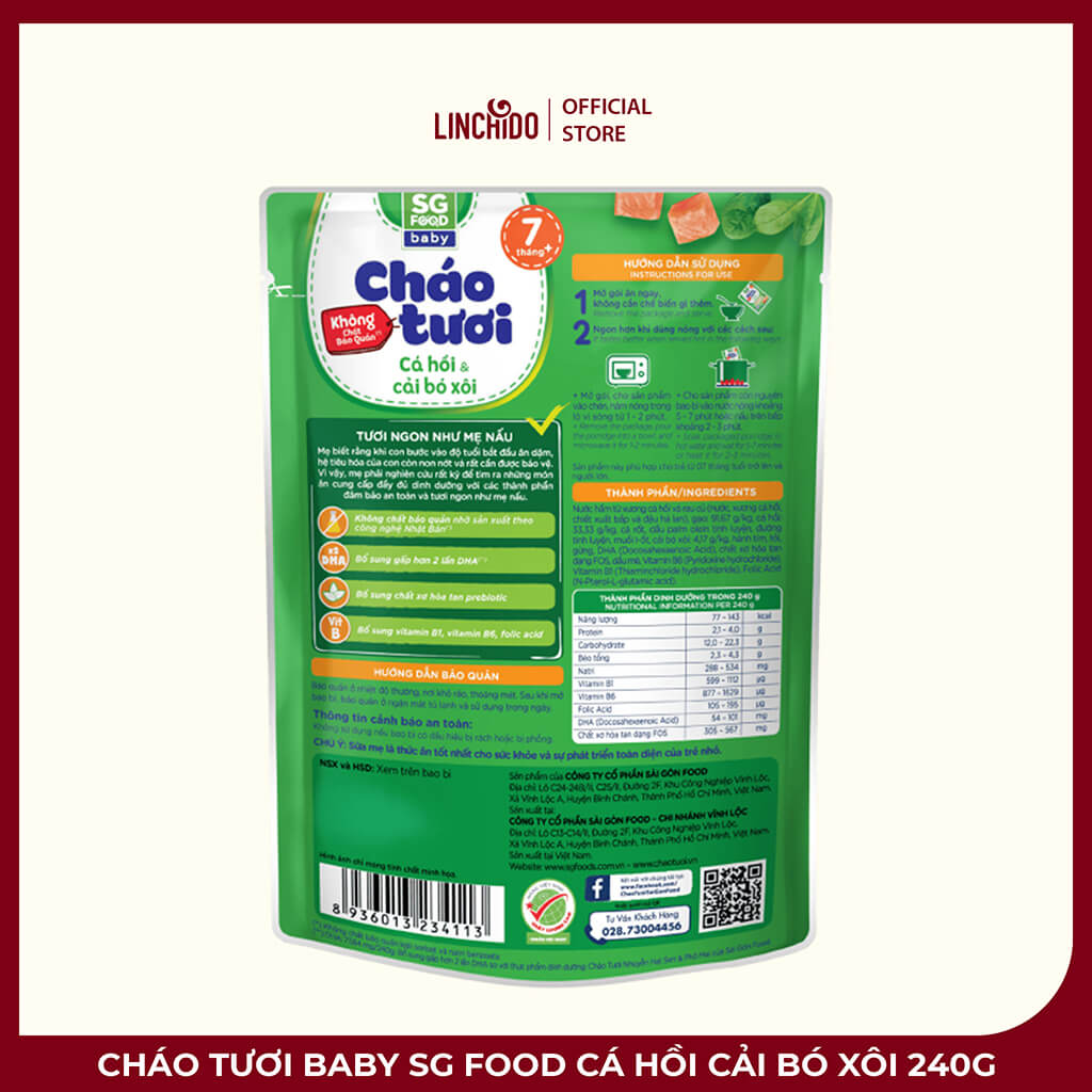 Cháo Tươi Baby SG Food Cá Hồi Cải Bó Xôi 240g – Bổ Sung DHA Cho Bé Từ 7 Tháng - Ảnh 3