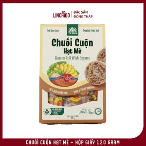 Chuối Cuộn Hạt Mè Tư Bông Hộp Giấy 120g – Đặc Sản Đồng Tháp