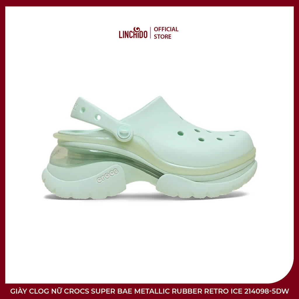 Giày Clog Nữ Crocs Super Bae Metallic Rubber Retro Ice 214098-5DW - Ảnh 2