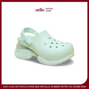Giày Clog Nữ Crocs Super Bae Metallic Rubber Retro Ice 214098-5DW
