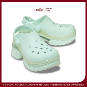 Giày Clog Nữ Crocs Super Bae Metallic Rubber Retro Ice 214098-5DW - Ảnh 4