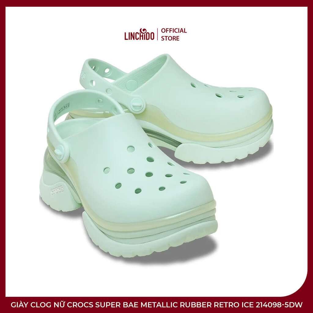 Giày Clog Nữ Crocs Super Bae Metallic Rubber Retro Ice 214098-5DW - Ảnh 4