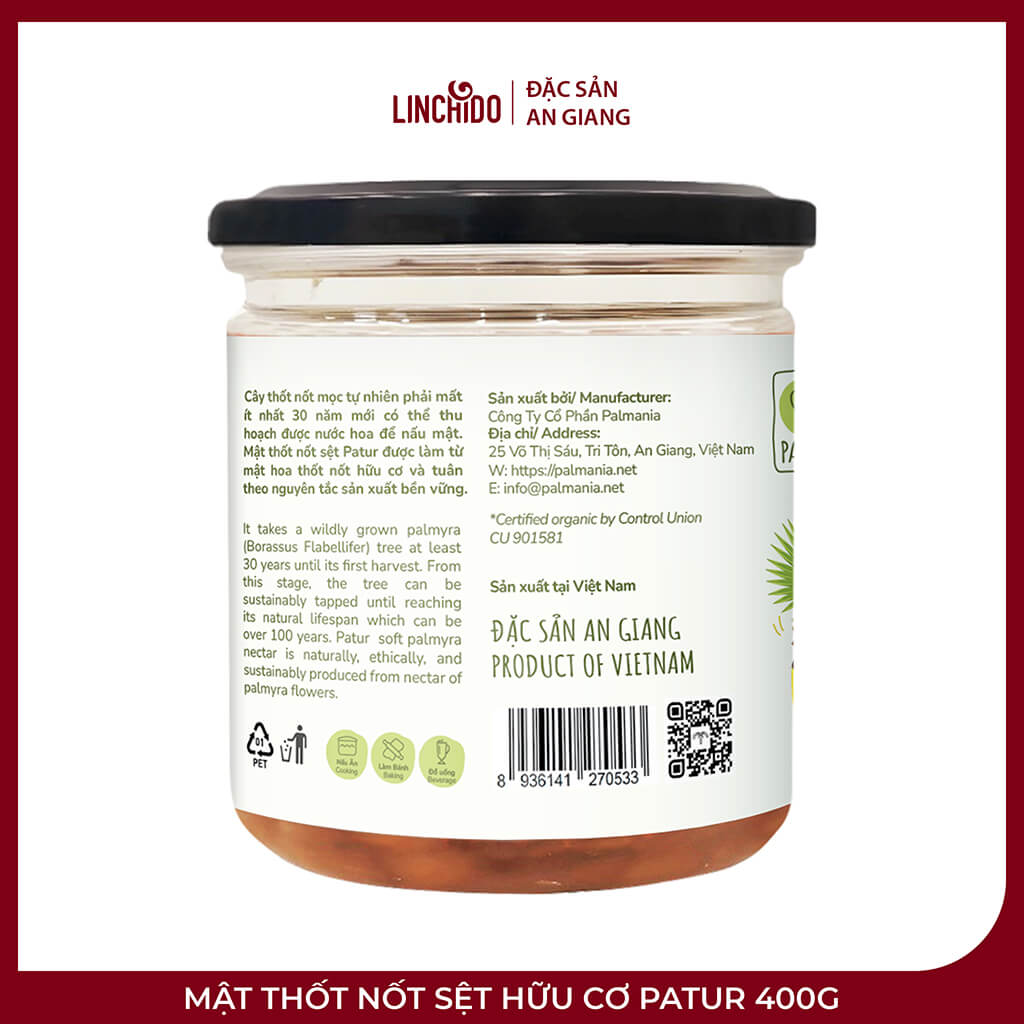 Mật Thốt Nốt Sệt Hữu Cơ PATUR 400g – GI Thấp, Vị Caramel - Ảnh 3