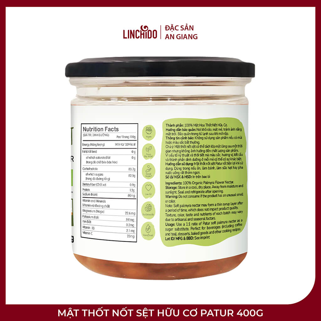 Mật Thốt Nốt Sệt Hữu Cơ PATUR 400g – GI Thấp, Vị Caramel - Ảnh 2