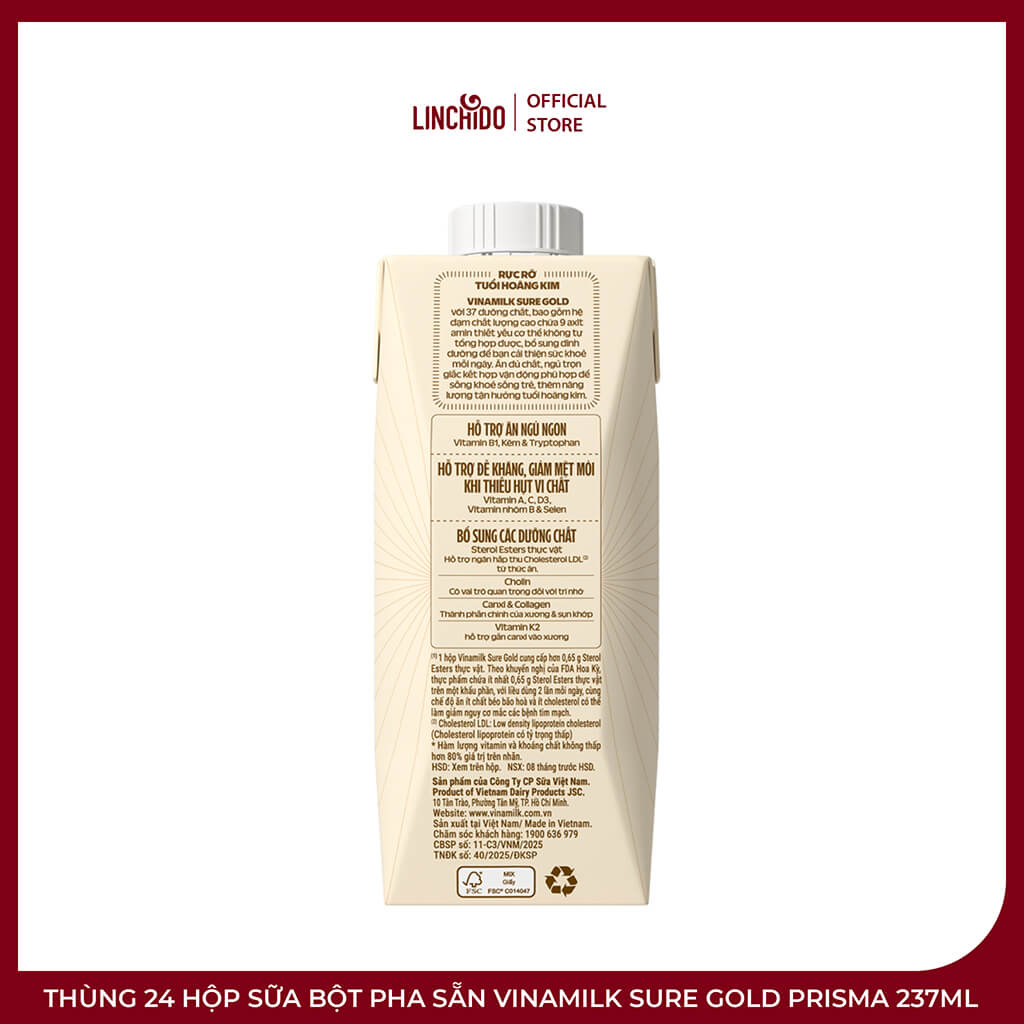 Thùng 24 Hộp Sữa Bột Pha Sẵn Vinamilk Sure Gold Prisma 237ml - Ảnh 5