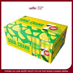 Thùng 24 Lon Nước Ngọt Có Ga 7UP Soda Chanh 320ml – Vị Chanh Thanh Mát