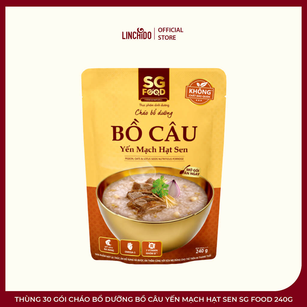 Thùng 30 Gói Cháo Bổ Dưỡng Bồ Câu Yến Mạch Hạt Sen SG Food 240g