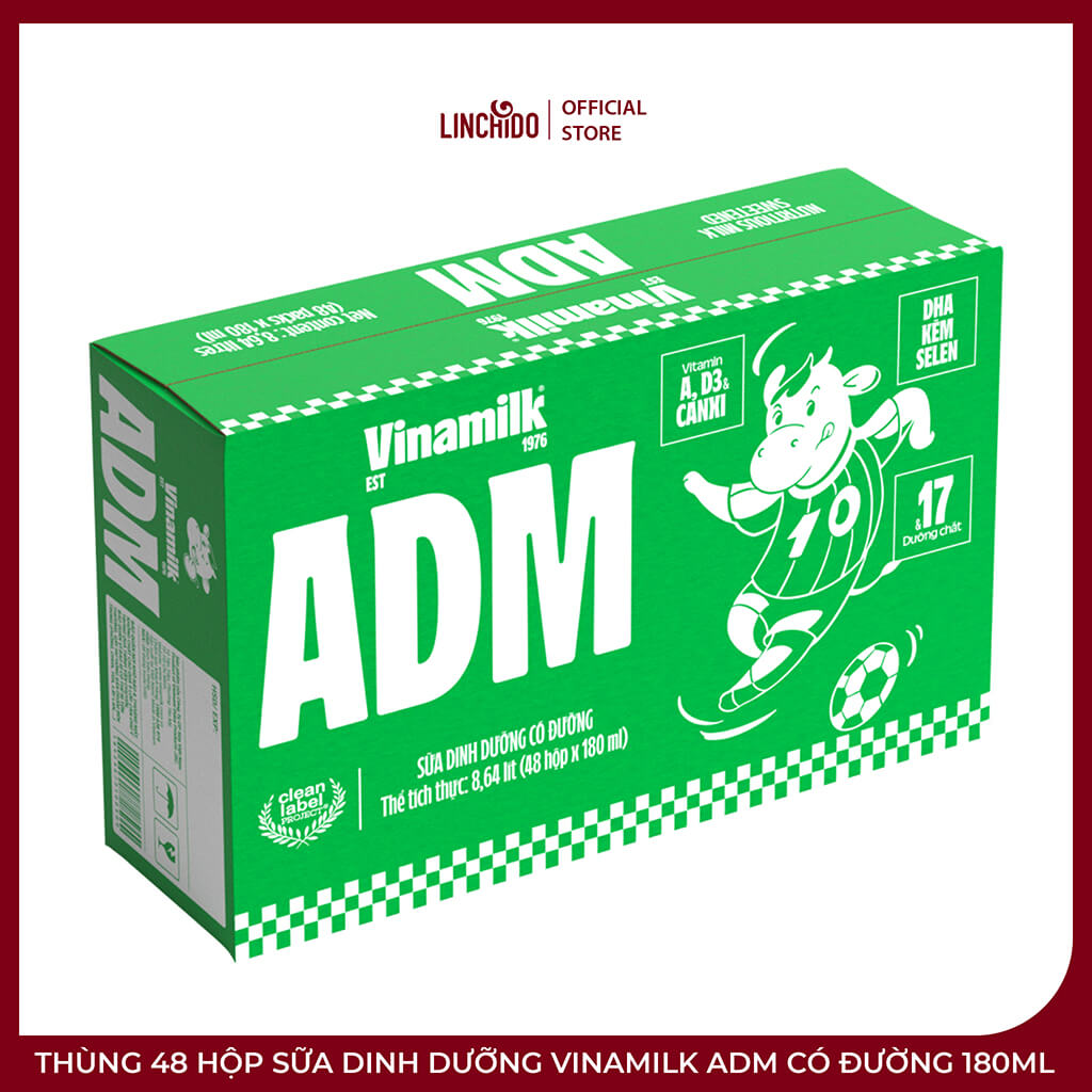 Thùng 48 Hộp Sữa Dinh Dưỡng Vinamilk ADM Có Đường 180ml